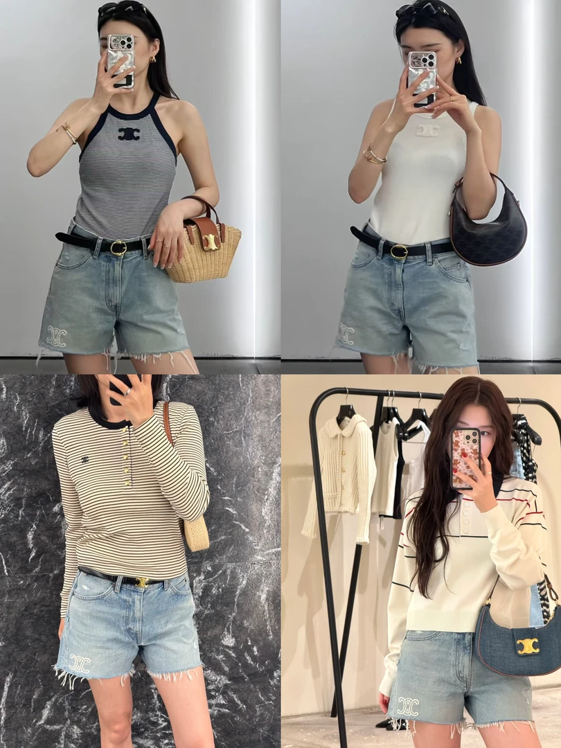 淡人穿搭 粗线刺绣毛边水洗做旧休闲百搭高腰五分牛仔短裤80012