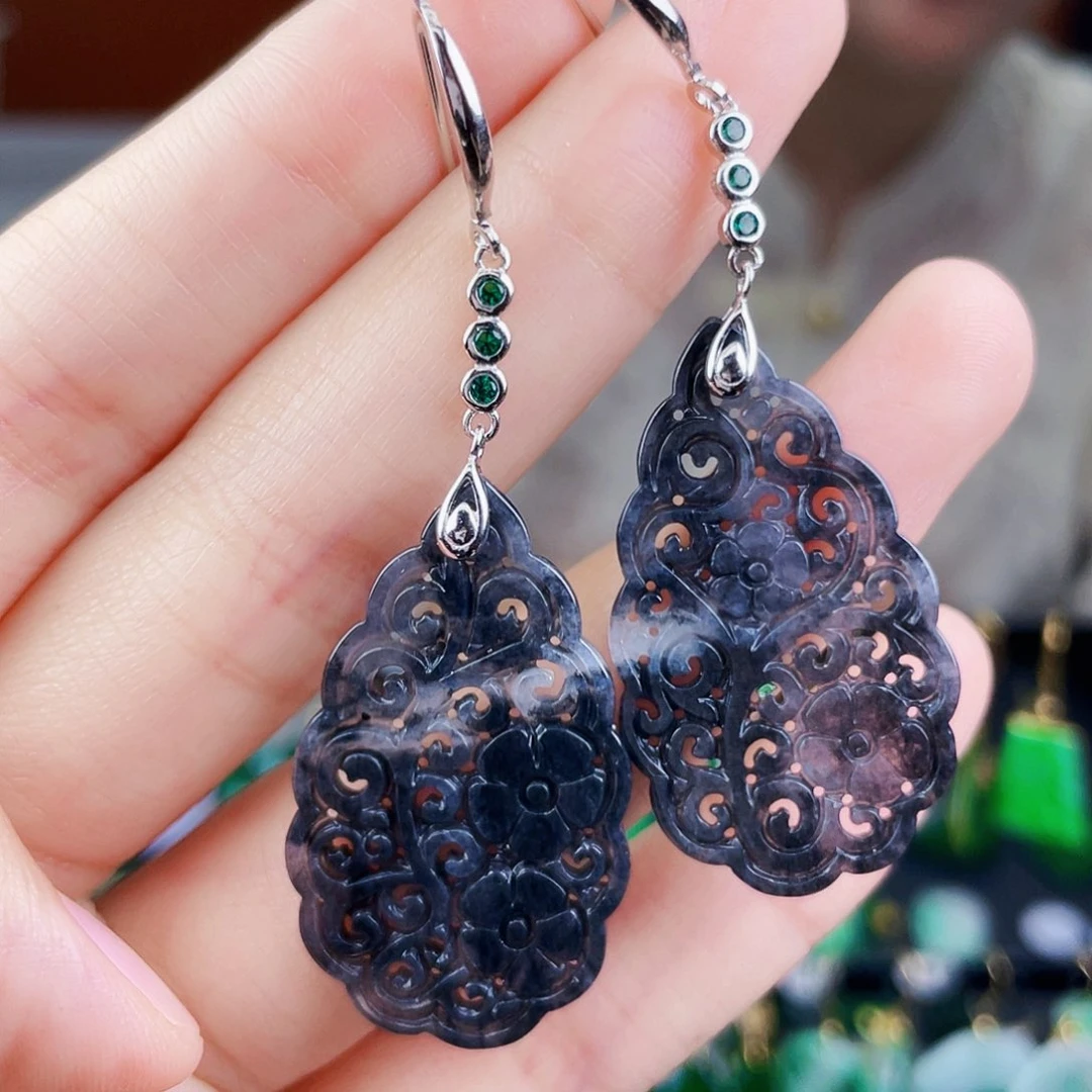 翡翠银S925镶嵌耳饰饰品