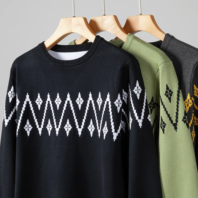 【双面提花】秋冬新款加厚毛衣男保暖休闲百搭打底衫长袖轻奢针织衫