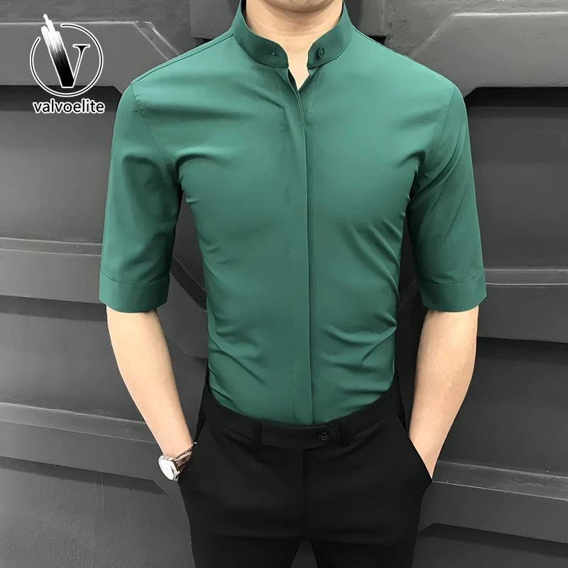 VALVOELITE夏季高级立领短袖衬衫男新款休闲商务百搭衬衣潮流免烫