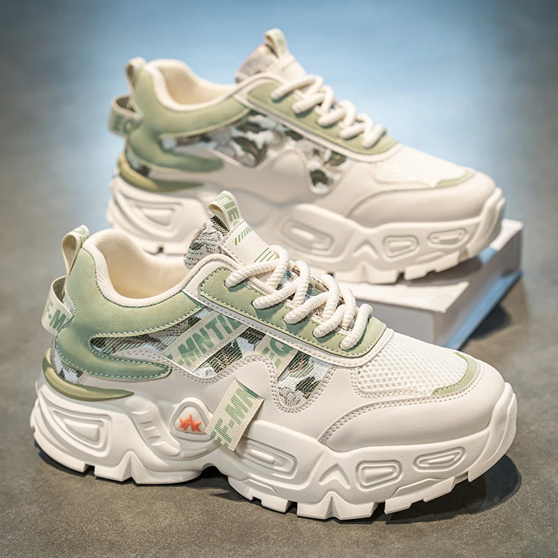 厚底增高男鞋秋季新款透气网面时尚休闲运动软底潮流百搭老爹潮鞋