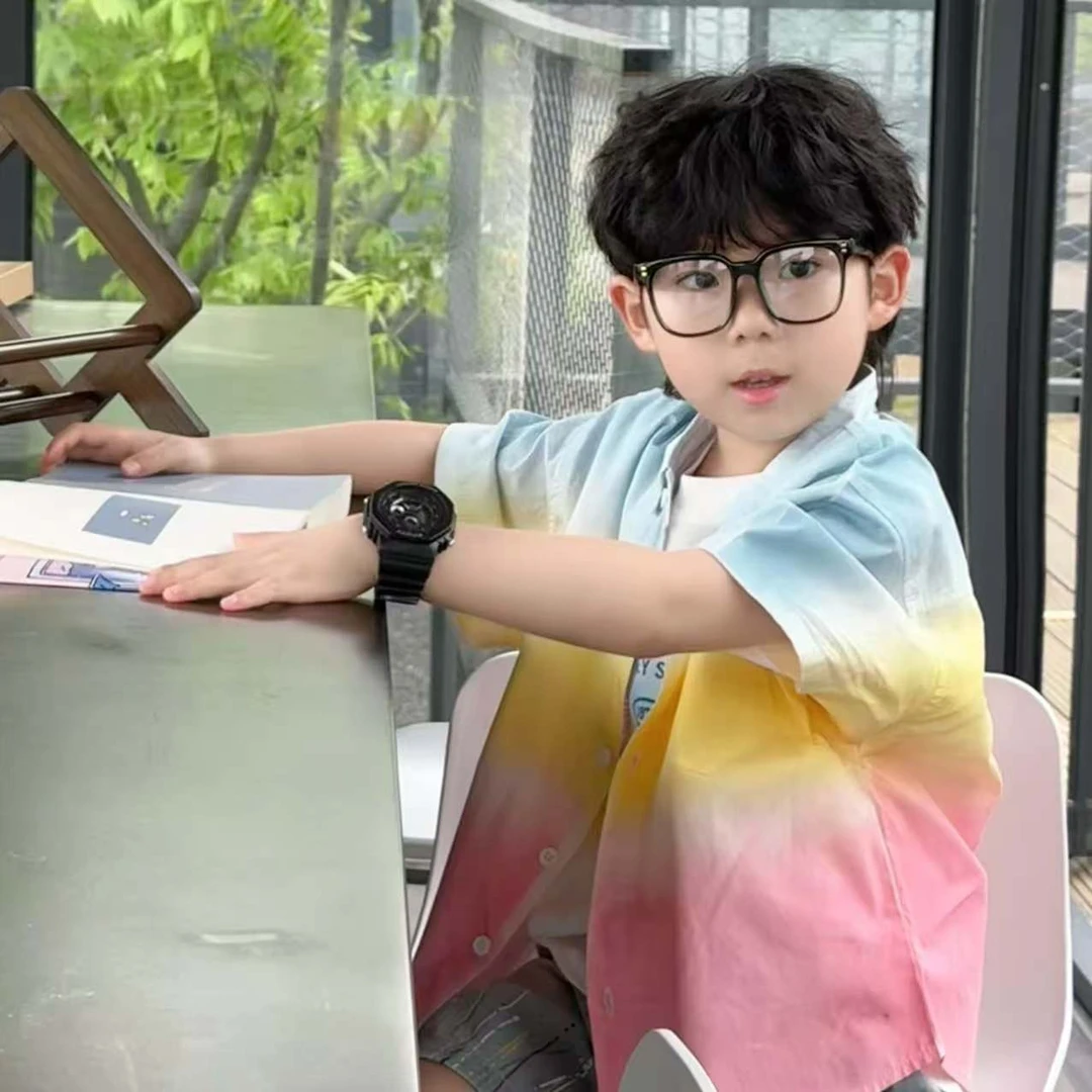 【keykey】儿童夏季彩色喷绘衬衫短袖短袖韩版男童潮童休闲舒适衬衫