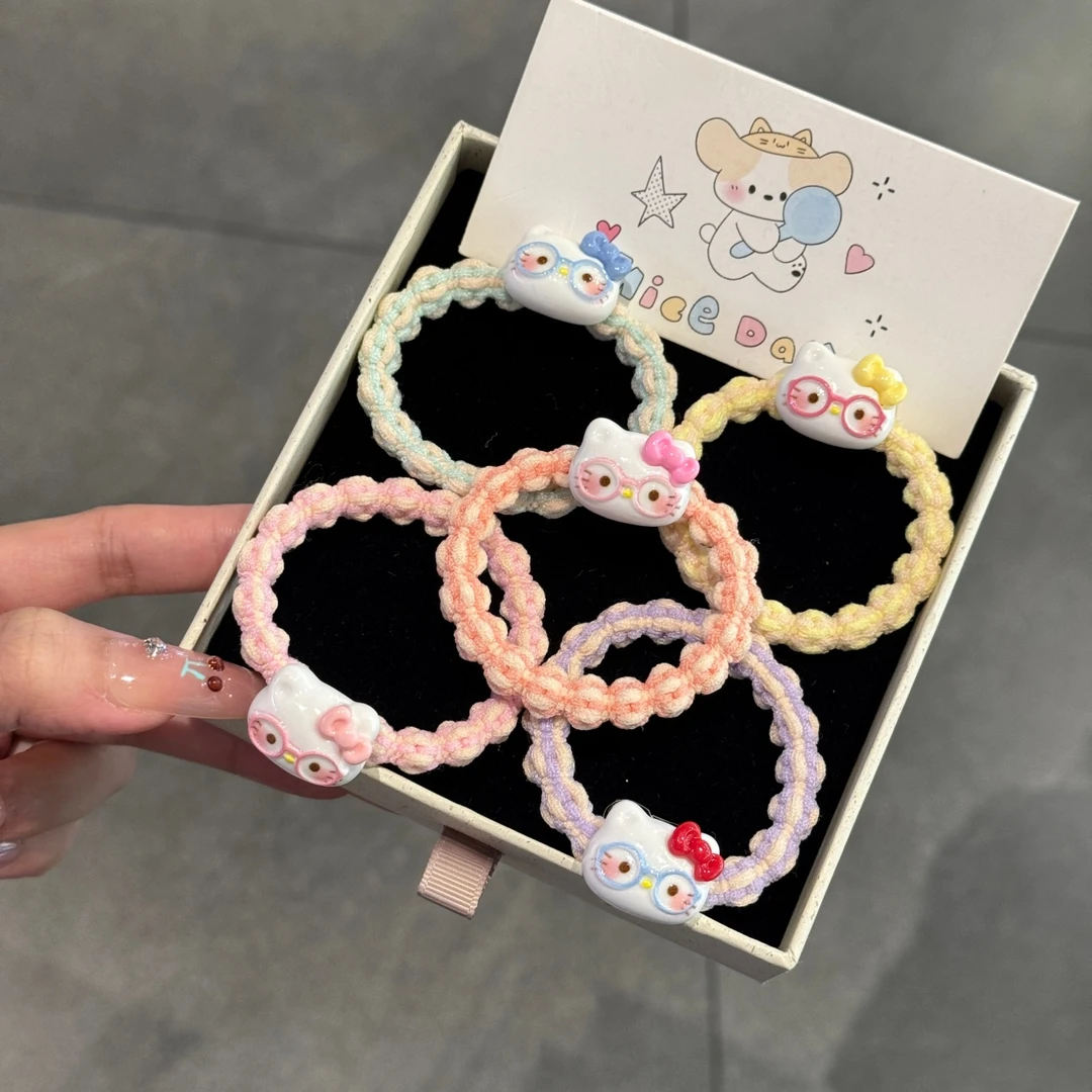 可爱眼镜KT猫发圈彩色豆豆高弹力扎头皮筋甜美少女ins风森系发绳