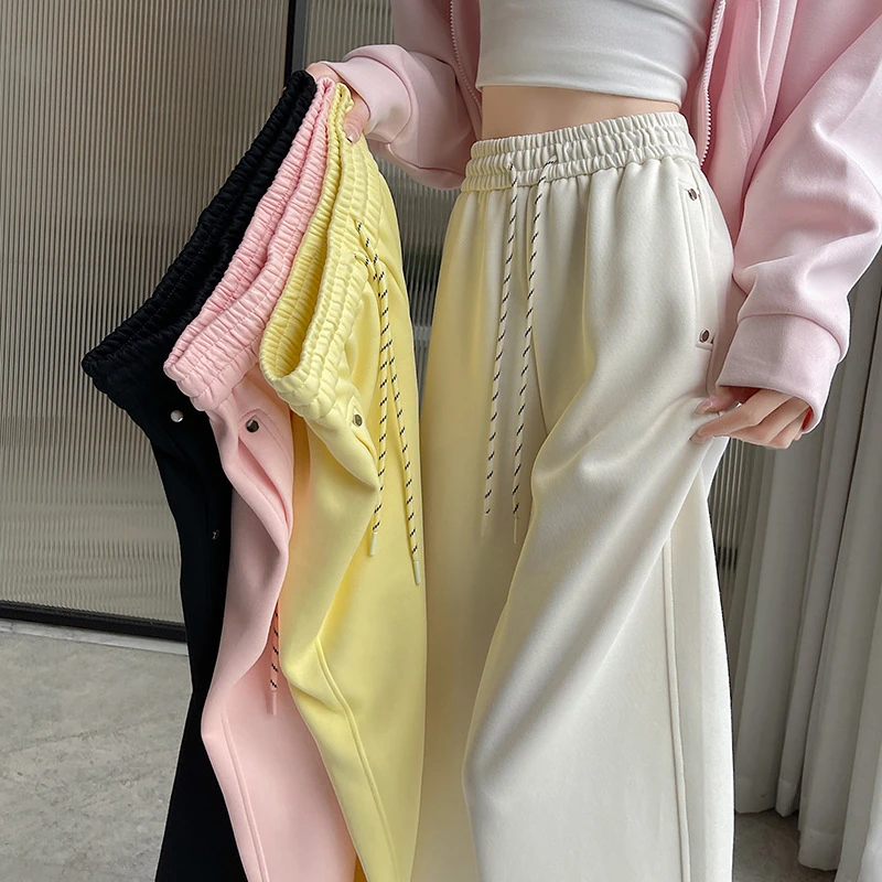 阔腿裤女2025春季新款铆钉高腰垂感直筒休闲软糯垂感显瘦拖地裤子