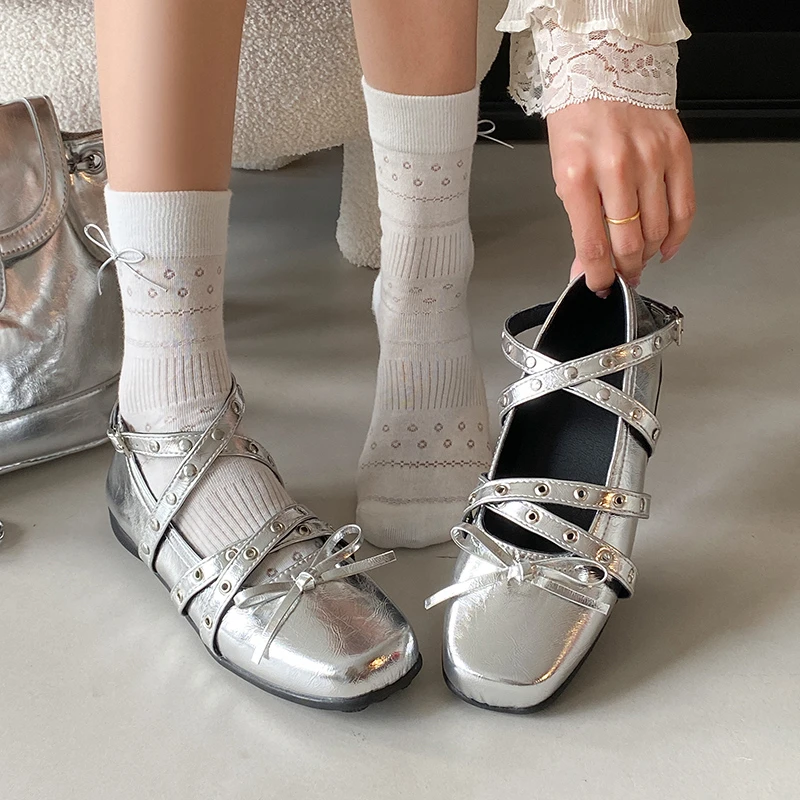 2025春秋新款法式芭蕾舞鞋玛丽珍鞋蝴蝶结单鞋平底小红鞋圆头复古