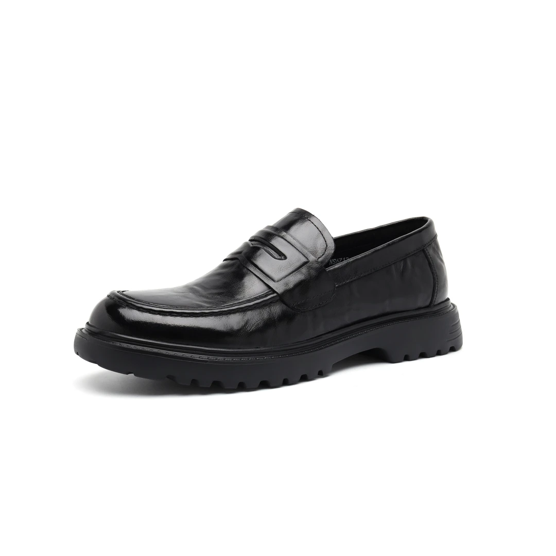 EAEOVNI男鞋英伦风商务休闲鞋尖头舒适正装皮鞋一脚蹬黑色婚鞋男