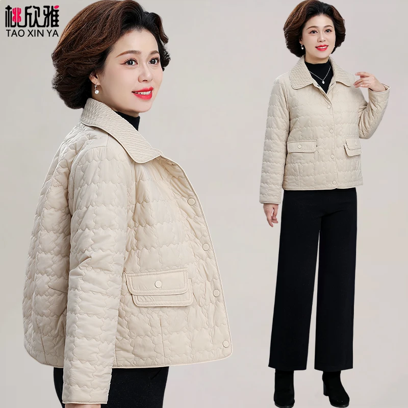 妈妈秋冬轻薄棉衣外套2025新款中老年女冬季羽绒棉服贵夫人小棉袄