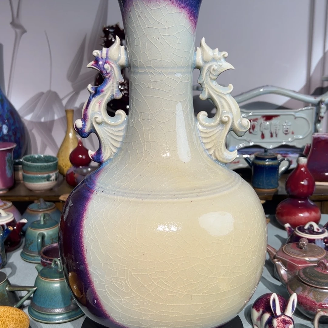 瓷片双凤瓶-高度42cm，直径24cm