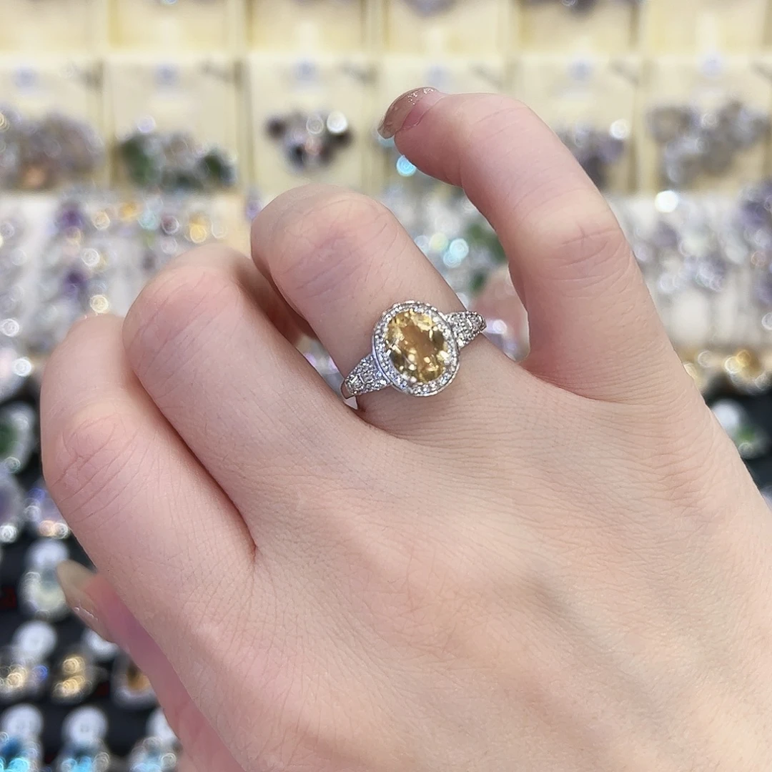 戒指黄晶银S925镶嵌