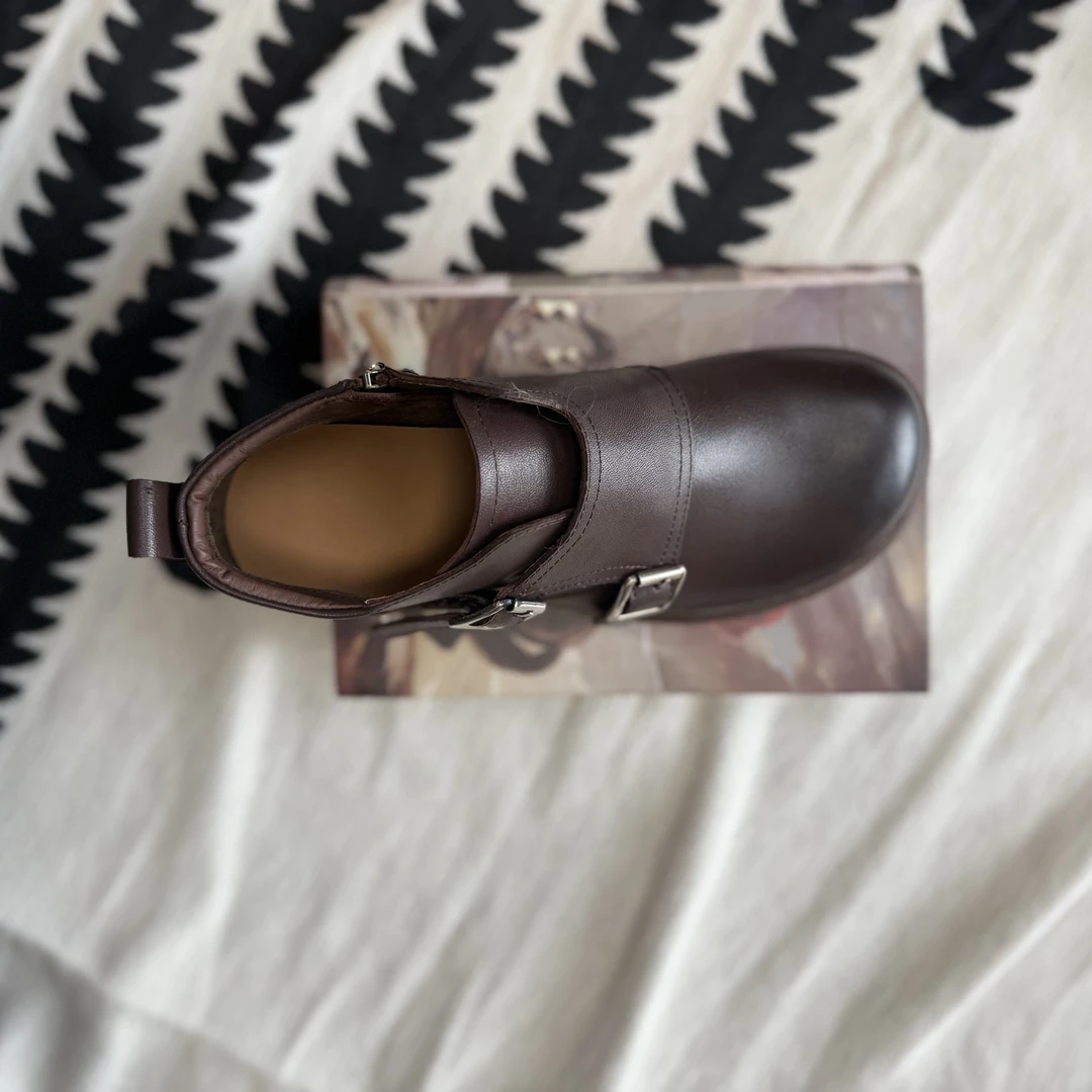 皮鞋圆头高跟搭扣布洛克鞋系带冬季乐福鞋英伦风