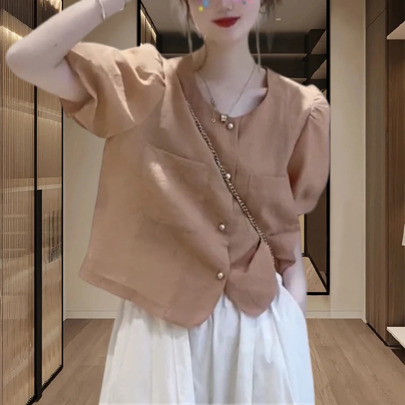 高级感法式小众短袖衬衫女夏季新款设计感小众洋气时尚泡泡袖上衣