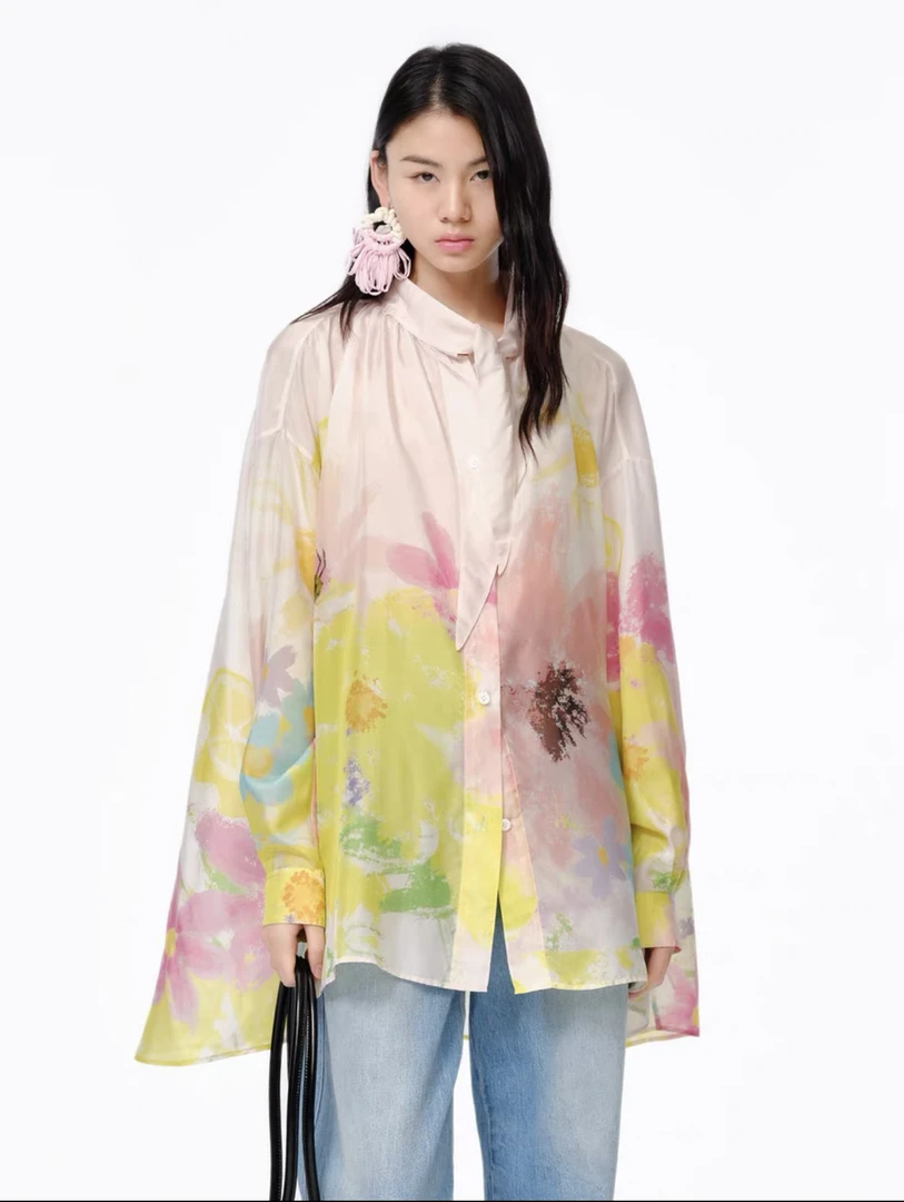 XIAOLI筱李粉色真丝衬衫