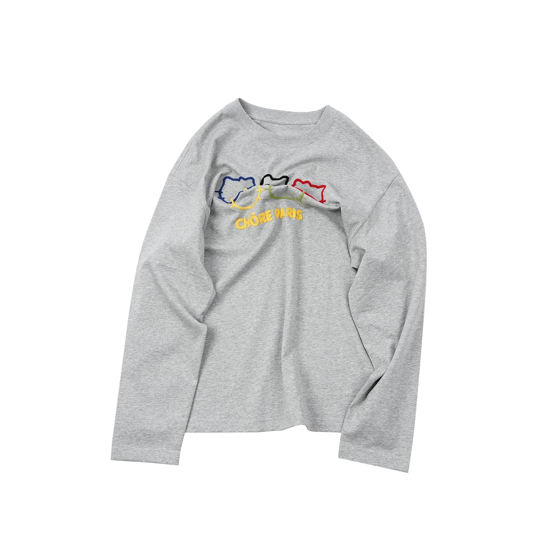 【猫头刺绣长袖】CXAL4C105舒适宽松户外休闲款长袖T恤