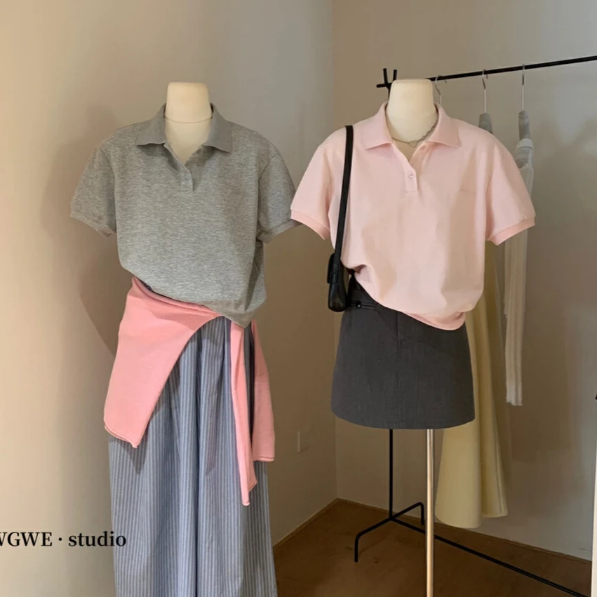 WGWE简约设计气质休闲POLO短袖T恤早春五一网红洋气炸街女装