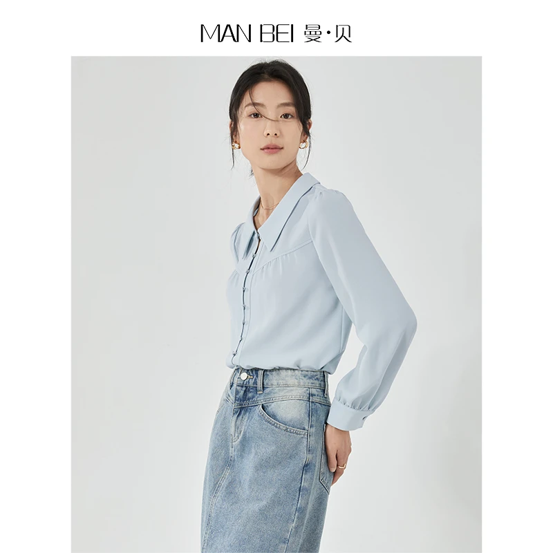 MAN BEI/曼·贝8492003衬衫女法式时尚小众通勤设计感长袖百搭衬衣