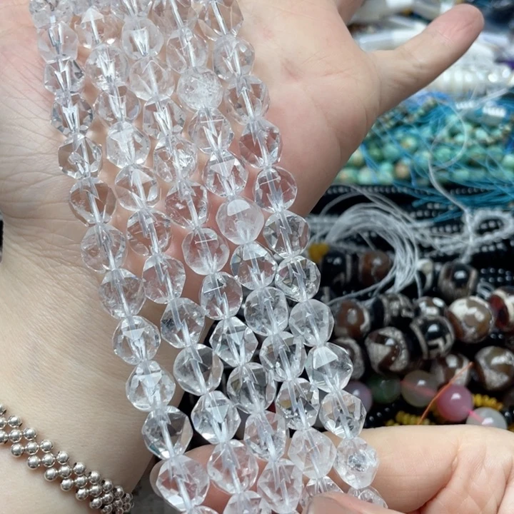 玛瑙/玉髓合金珠宝半成品一条10m白水晶钻切