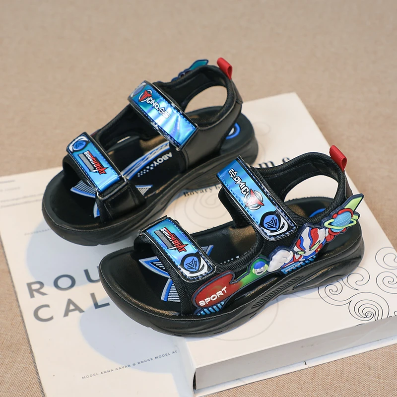 儿童凉鞋夏季新款卡通沙滩鞋男童奥特曼运动鞋男孩露趾软底鞋子潮