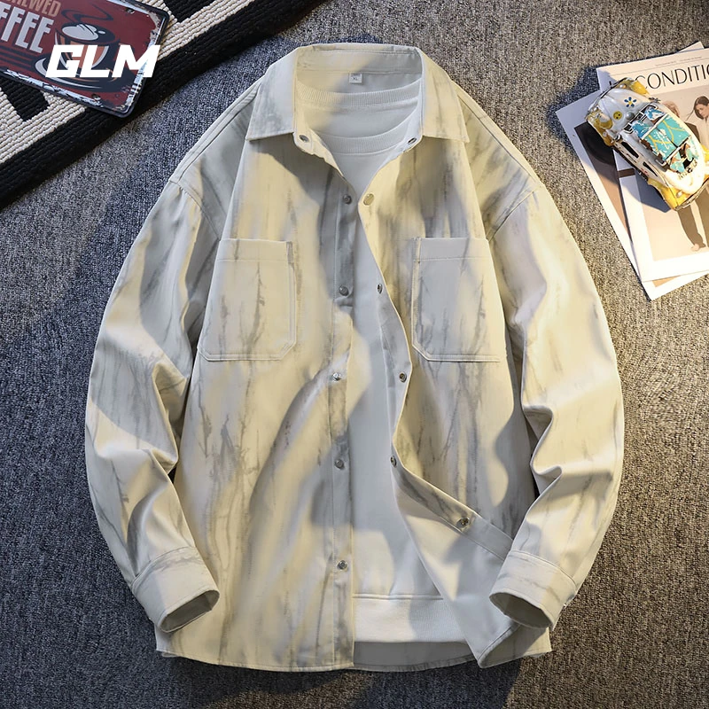 GLM潮牌宽松大码百搭长袖衬衫春秋新款男士美式翻领休闲衬衫外套