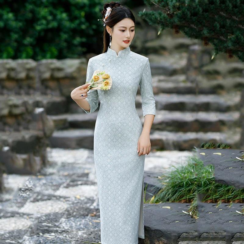 国风中式长款改良新款年轻款女民国风复古中长袖日常可穿春秋