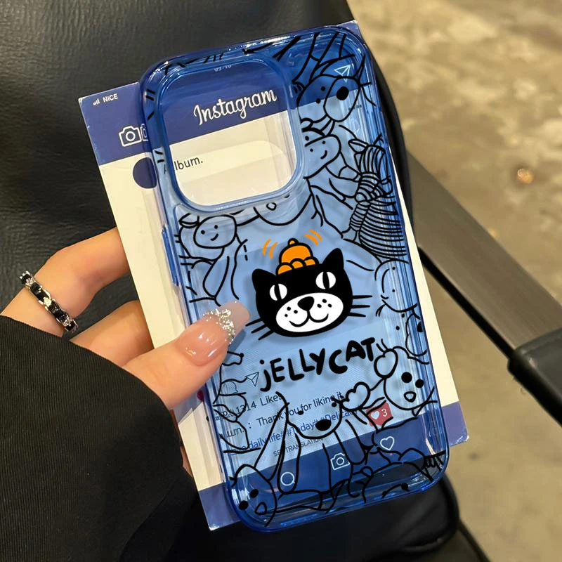 线条吉利猫适用iPhone16苹果14_15PROMAX软13手机壳12防摔11卡通X