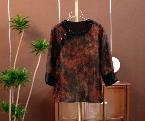 染玉兰  新中式国风愠色玉兰花复古小衫