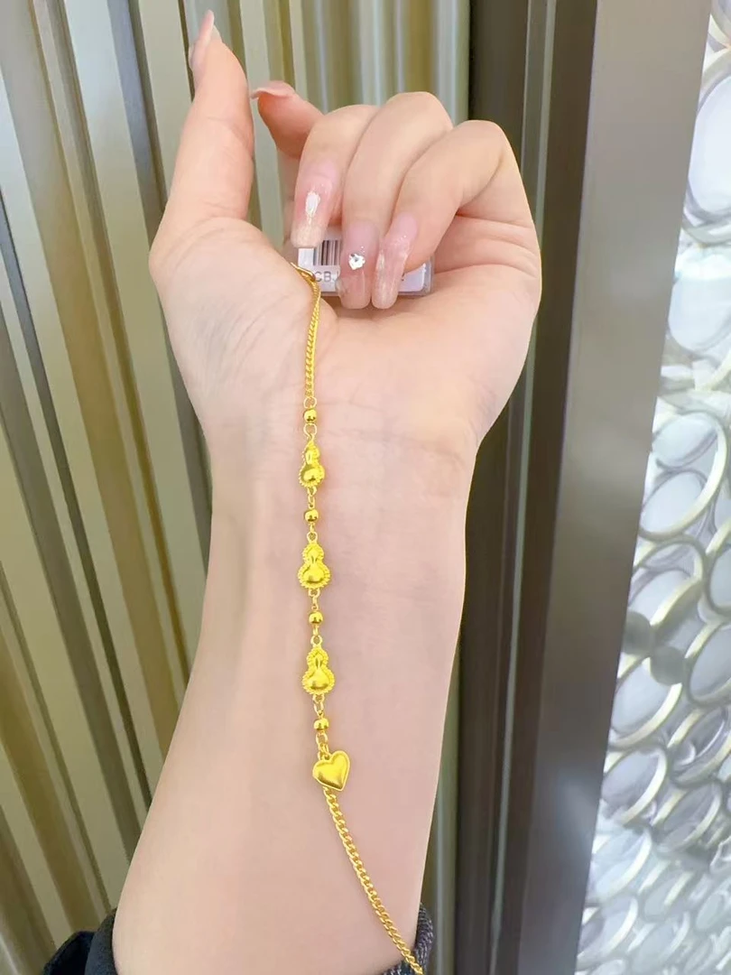足金999哑光三个葫芦爱心滴流黄金手链精致百搭黄金首饰黄金手链