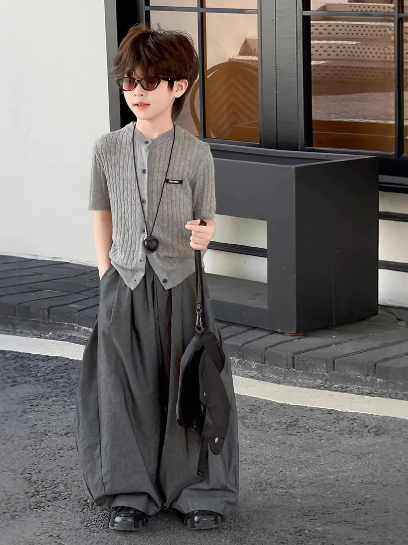 【Tang小白】童装2025夏款短袖长裤套装韩版潮牌薄款时尚休闲宽松