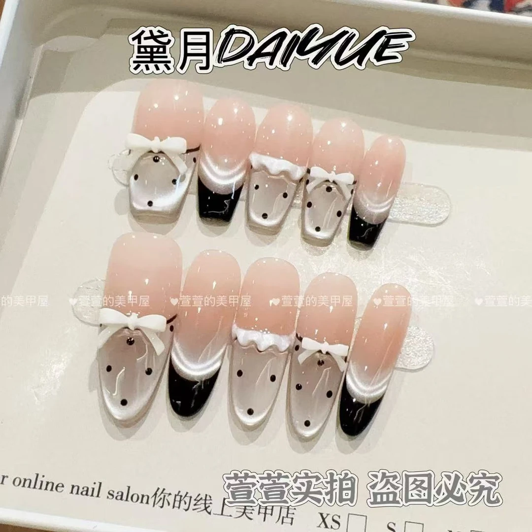 赫本小姐纯手工光疗美甲贴果冻贴片指甲穿戴甲简约梯形重复使用