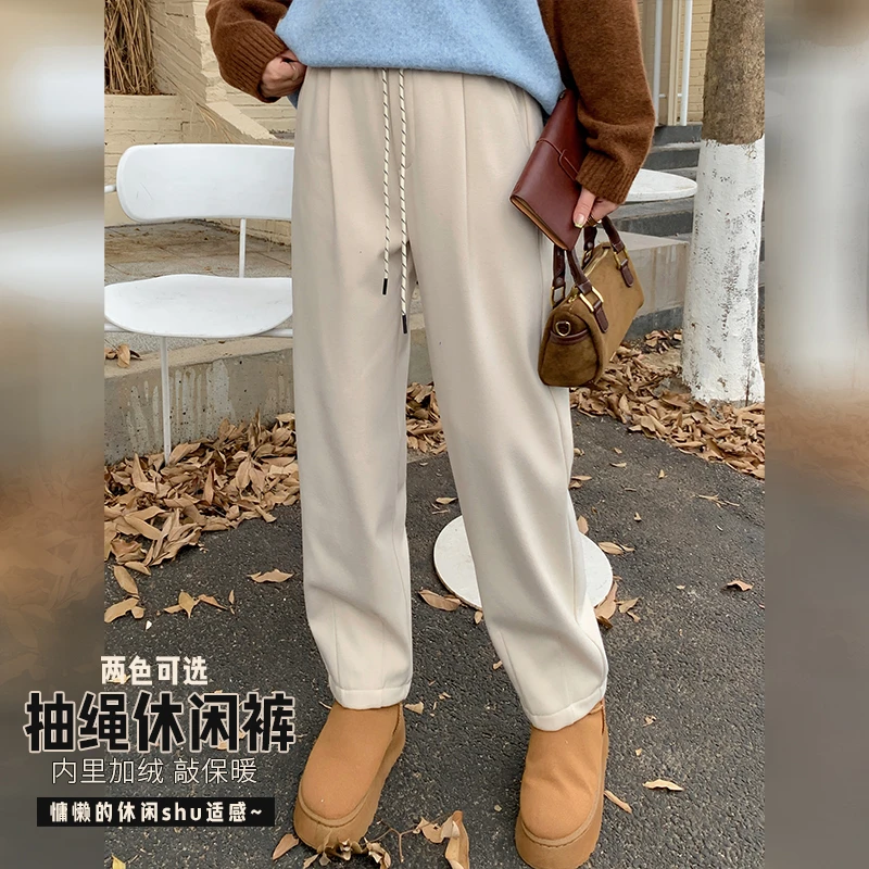 【霏主播专属】*现2024秋冬保暖外穿宽松设计感抽绳加绒休闲裤-8772