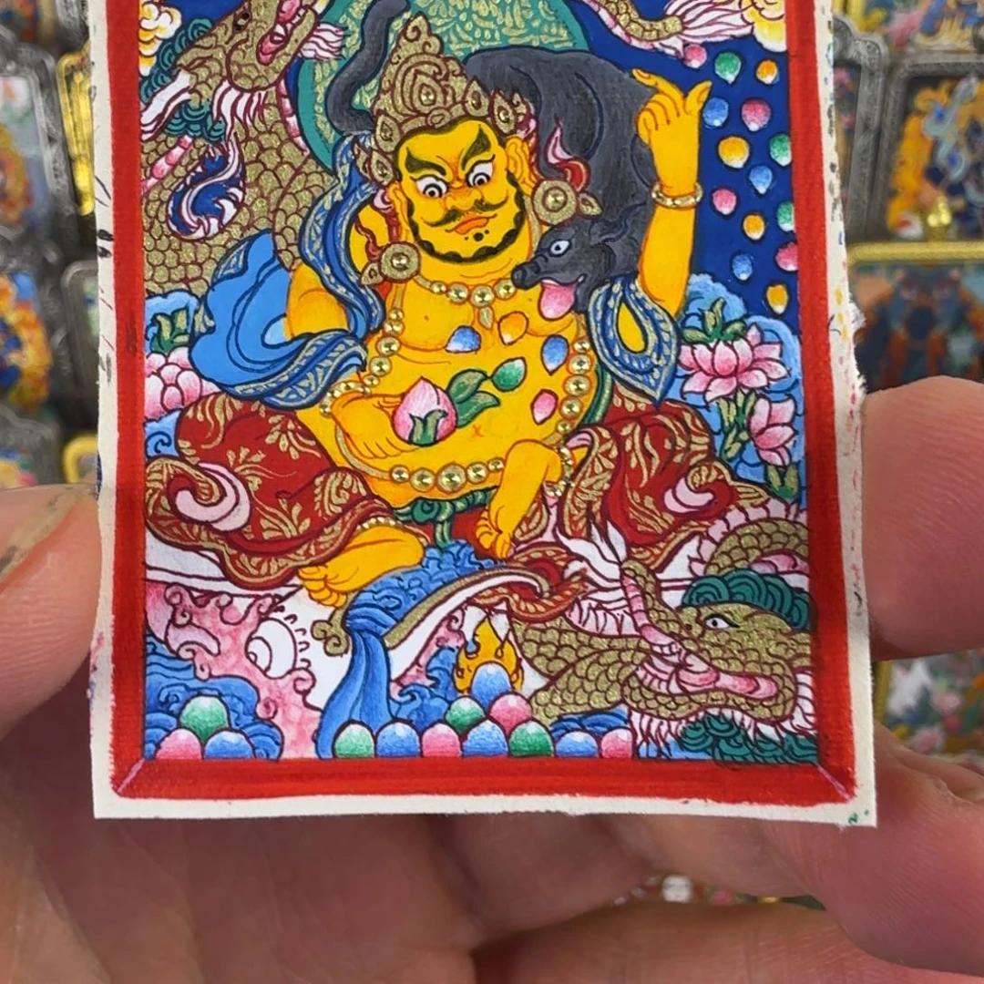 吊坠纯手绘热贡黄财神唐卡