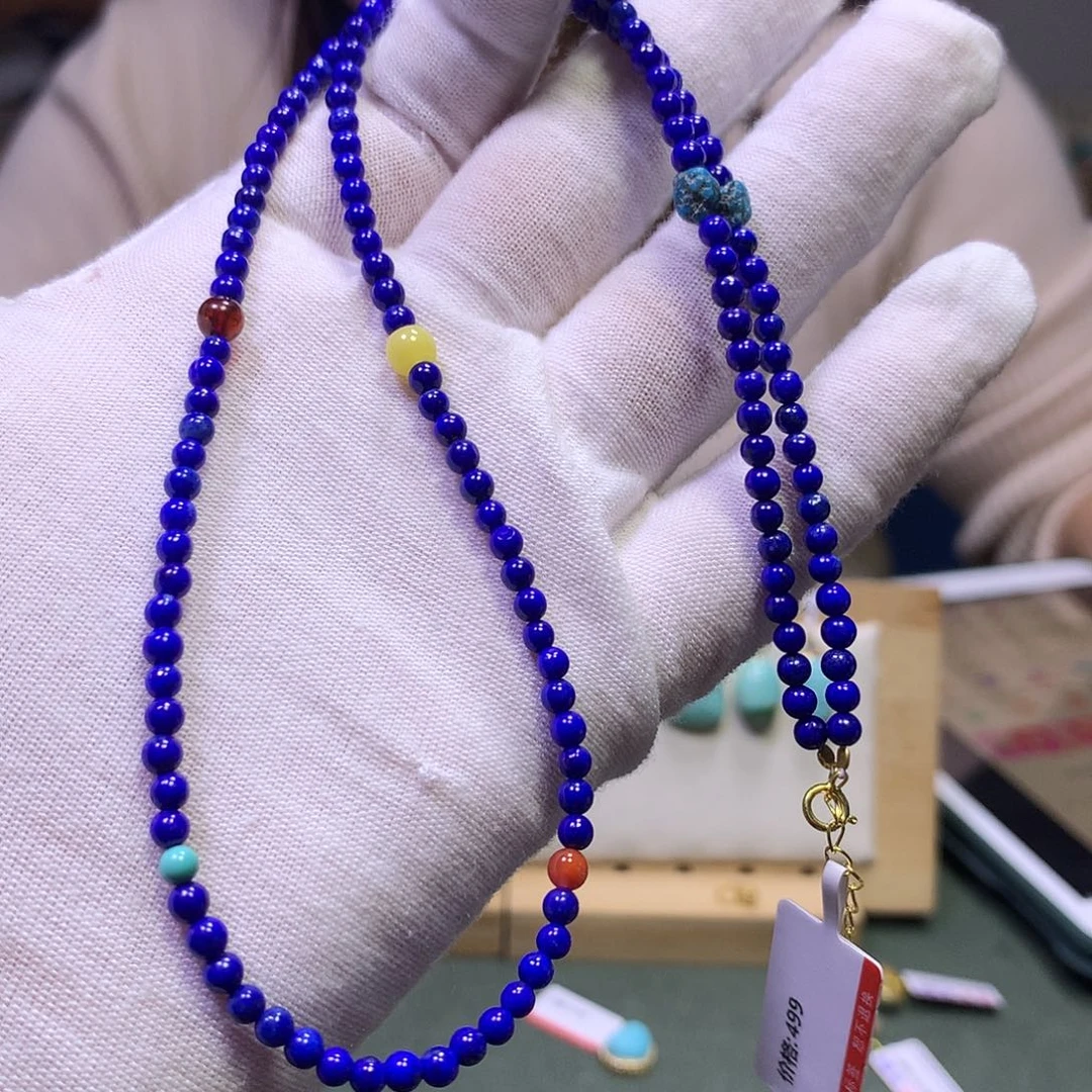 青金石项链银S925镀金镶嵌