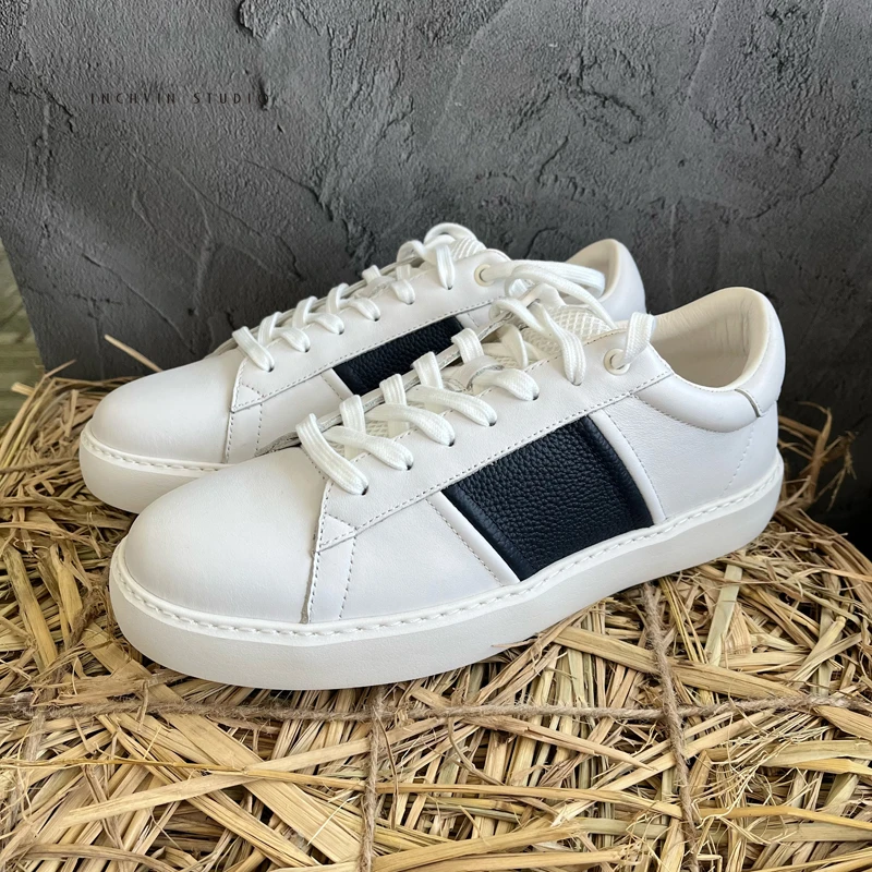 简约风 无痕头层粒面小牛皮男士EVA软底男小白鞋  男轻质休闲鞋