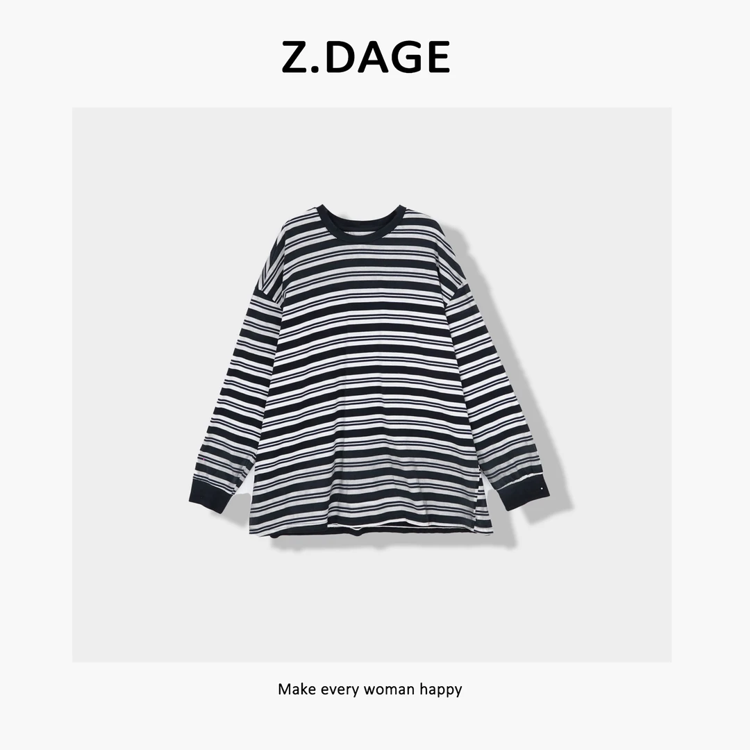z.dage-‘时髦基调’韩系极简秋冬款百搭色条纹长袖T恤-58826