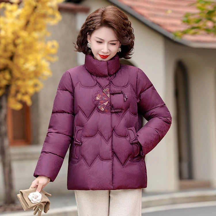 中老年女装加厚时尚中长款中式盘扣棉服棉袄保暖冬季气质妈妈装