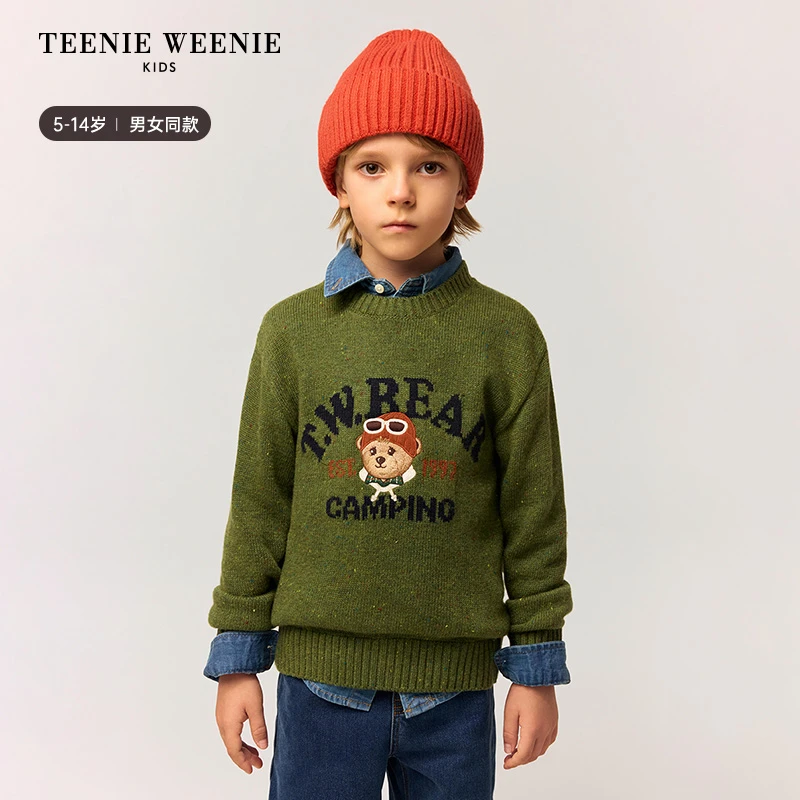 TeenieWeenie Kids小熊童装25年秋冬休闲花纱圆领毛衣TKKW258974N