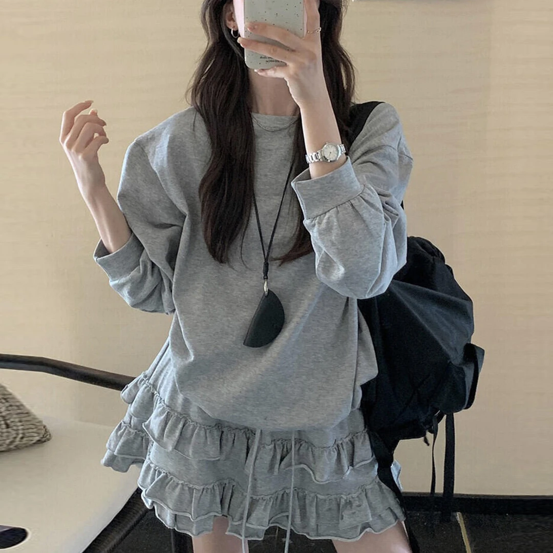 慵懒感时尚休闲运动套装裙女秋季洋气减龄宽松长袖卫衣短裙两件套