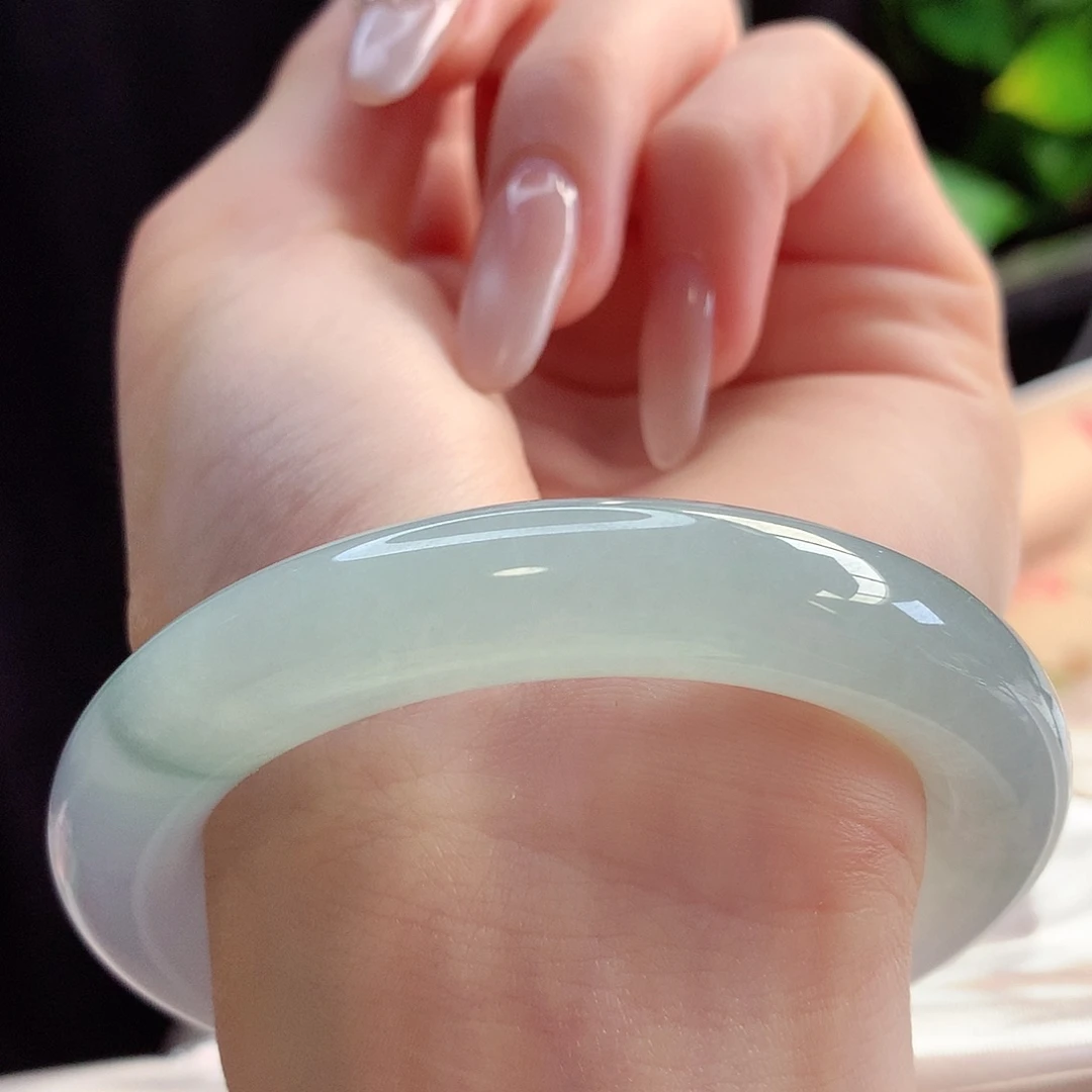 未镶嵌手镯翡翠天然A货翡翠53-54浅色系山水镯 清爽16号