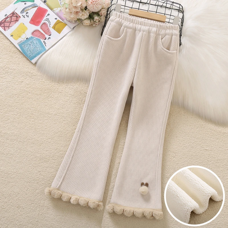 女童加厚喇叭裤2025冬装新款女一条过冬长裤女童加绒裤子