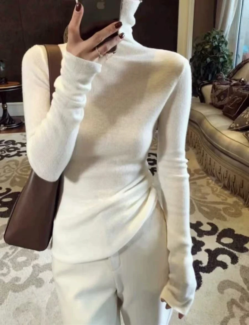 韩版秋冬高领针织衫12针双支纱线显瘦百搭针织长袖