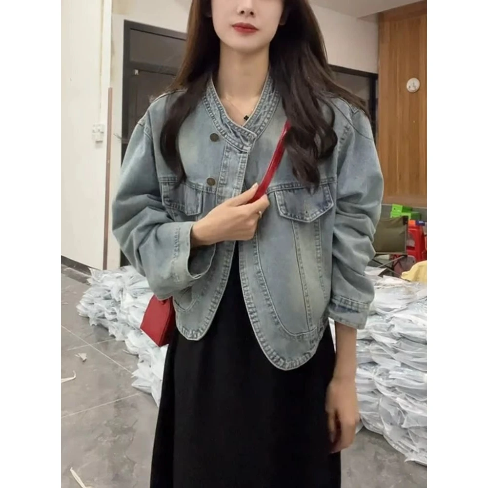 港风复古小个子牛仔短外套2025春秋新款设计感小众休闲夹克上衣女