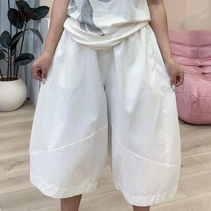 774白色牛仔大版七分气球裤女