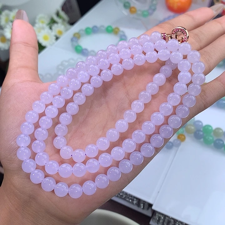 翡翠未镶嵌手链冰种浅紫项链