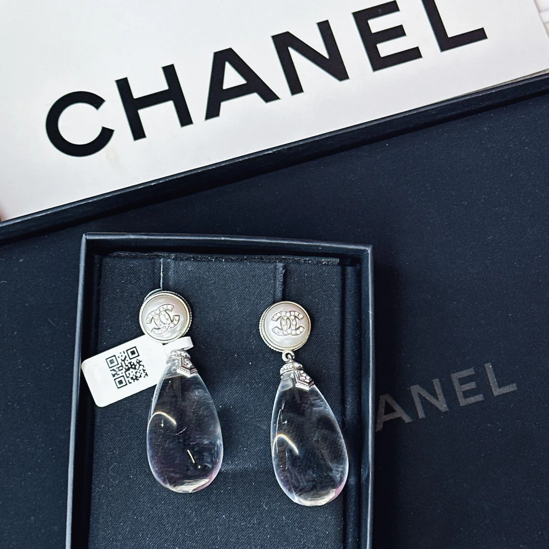 95新 Chanel/香奈儿 柚礼中古/香奈儿透明双C瀑布耳钉LZ503277