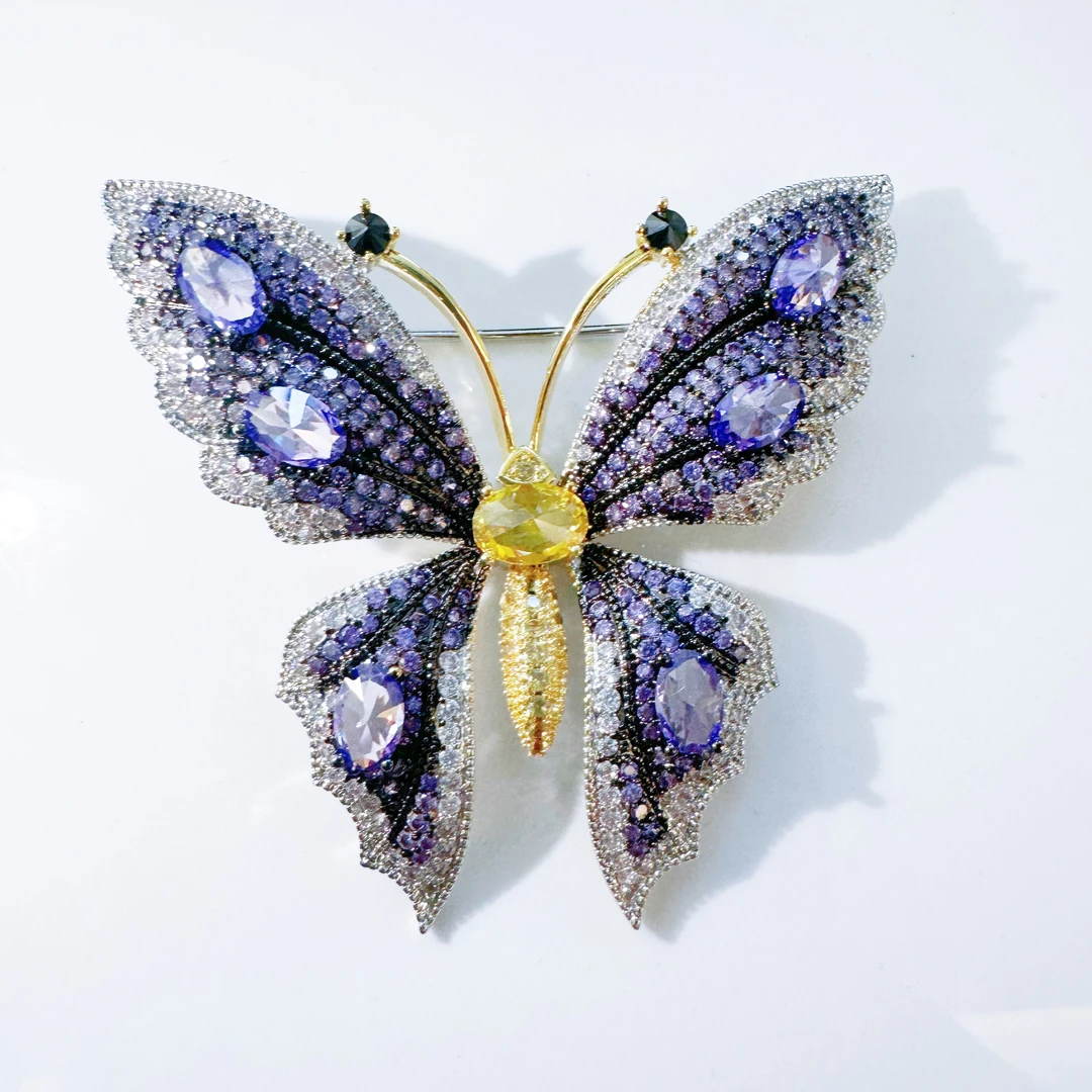 kasiya/卡思雅 铜合金锆石胸针 秋冬时尚紫蝴蝶胸针百搭款
