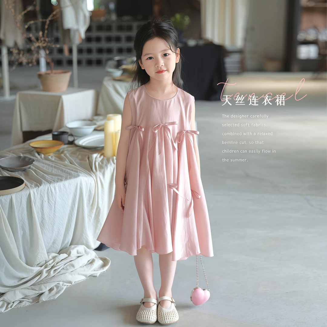 女童天连衣裙2025夏季新款儿童蝴蝶结公主裙女孩背心裙子夏装
