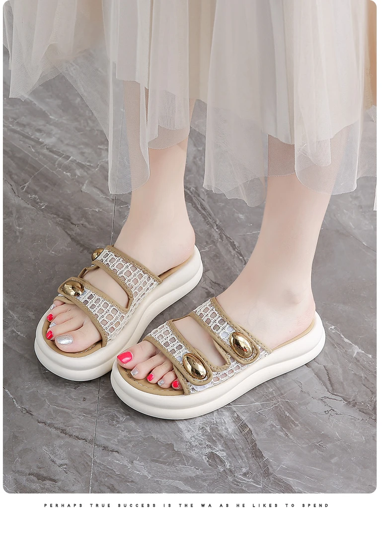 小香风凉拖鞋ins韩版女鞋凉鞋平底厚底舒适一字拖夏季防水台防滑