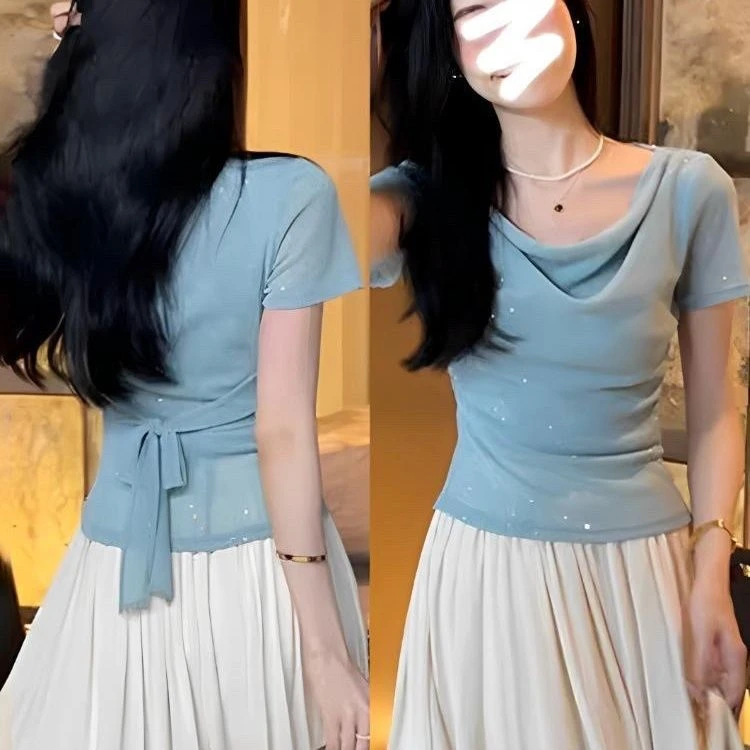 时尚新款网纱上衣女透气新款夏季减龄时尚设计感百搭上衣女雪纺衫