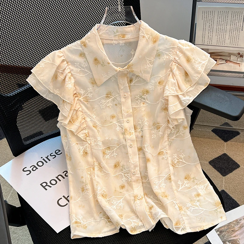 短袖衬衫女高级感轻奢减龄洋气2025夏季新款法式气质雪纺小衫上衣