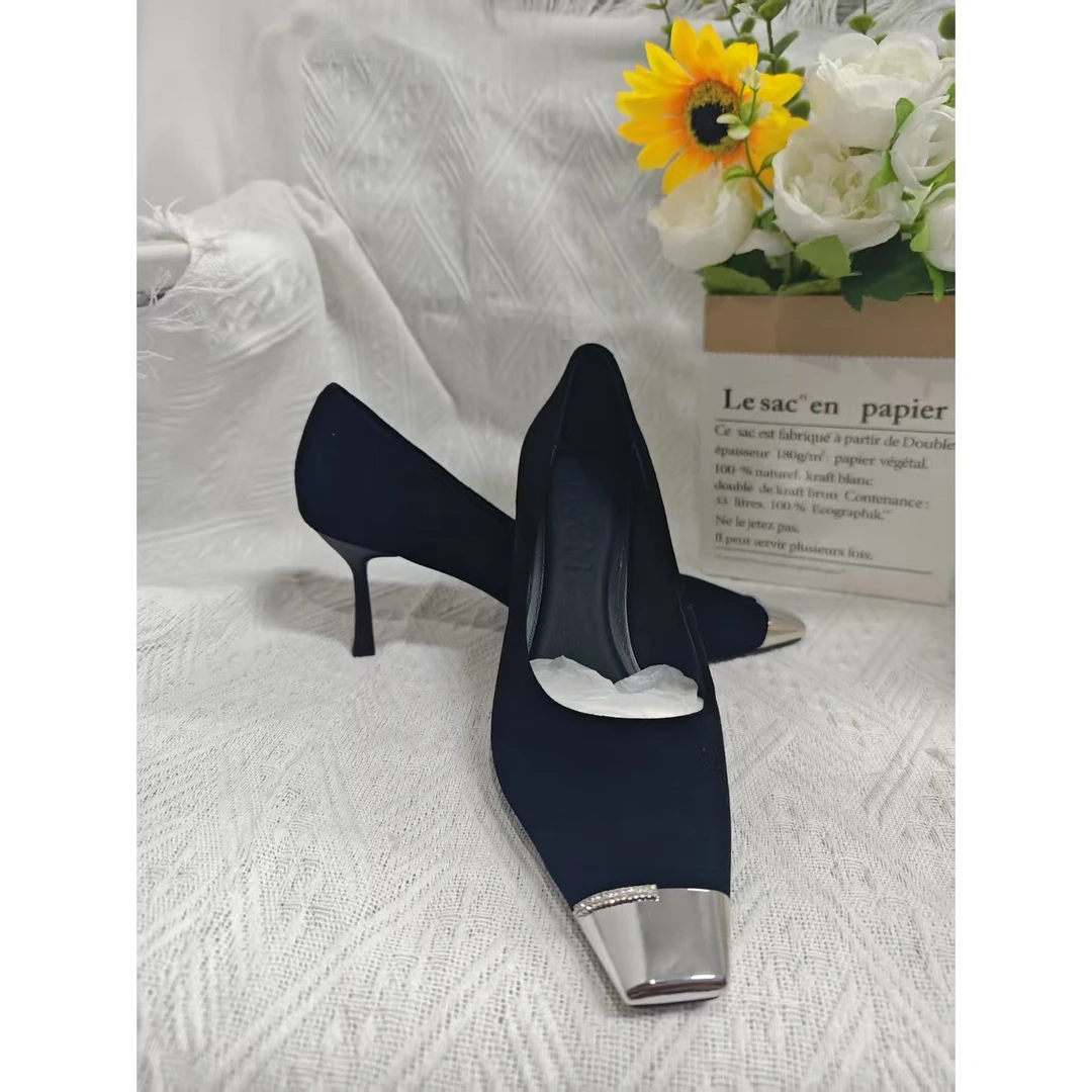 高跟鞋女2025新款气质法式金属方头细跟单鞋H1-4328