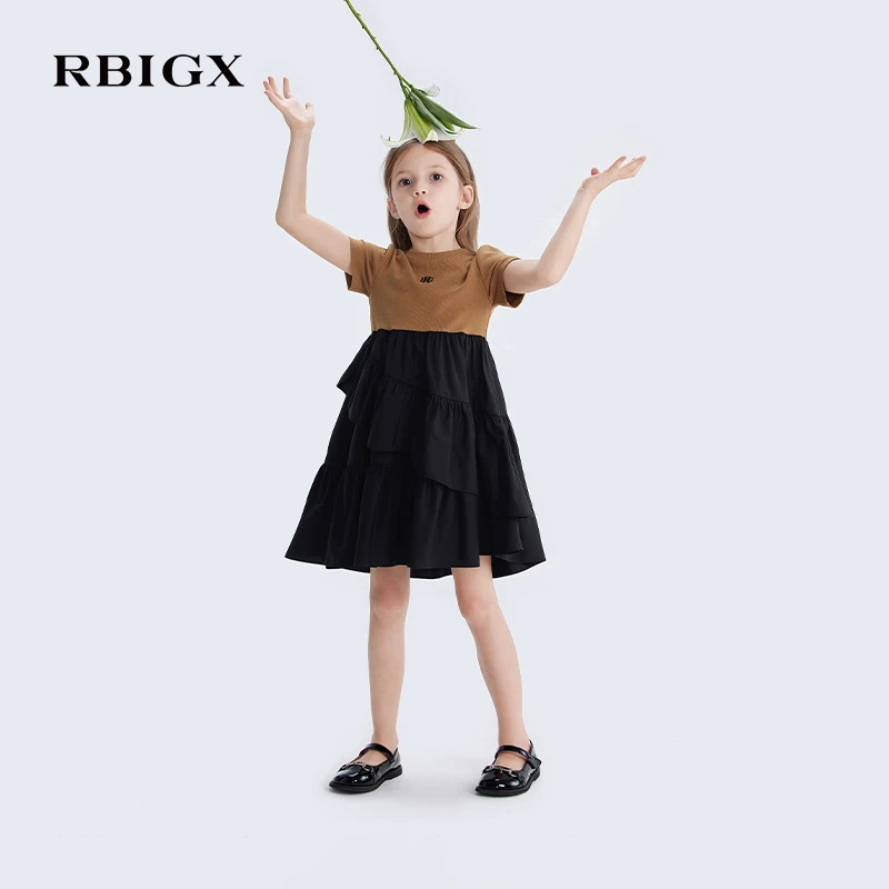 RBIGX瑞比克童装夏季新款潮流设计感圆领洋气绣花抗菌连衣裙